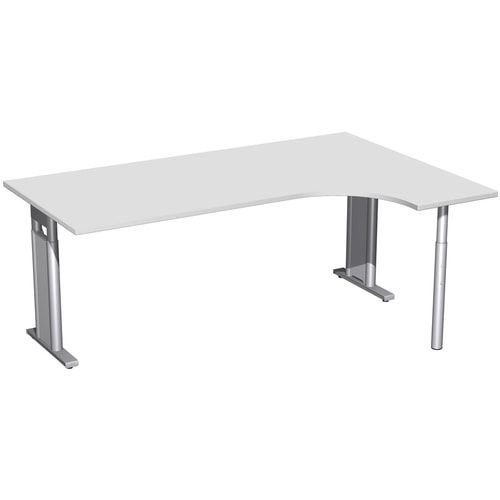 Eckschreibtisch, Ecke rechts, Füße einseitig verkürzt, C-Fuß Pro, höhenverstellbar, 680-820 x 1.600 x 1.200 mm (HxBxT), Dekor Ahorn