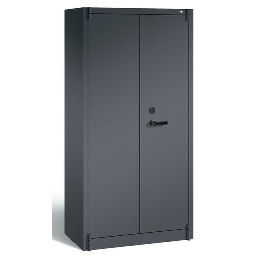 Feuergeschützter Aktenschrank, Klasse A1, 3 Fachböden und Schließfach einflügelig, Farbe schwarzgrau, 1.950 x 930 x 500 mm (HxBxT)
