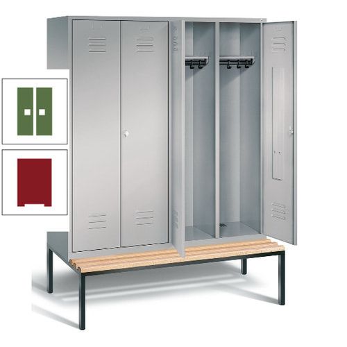 Doppel-Spindschrank, Buche Sitzbank untergebaut, 4 Abteile a 400 mm, Korpus lichtgrau, Tür anthrazitgrau, 2.090 x 1.590 x 815 mm (HxBxT)