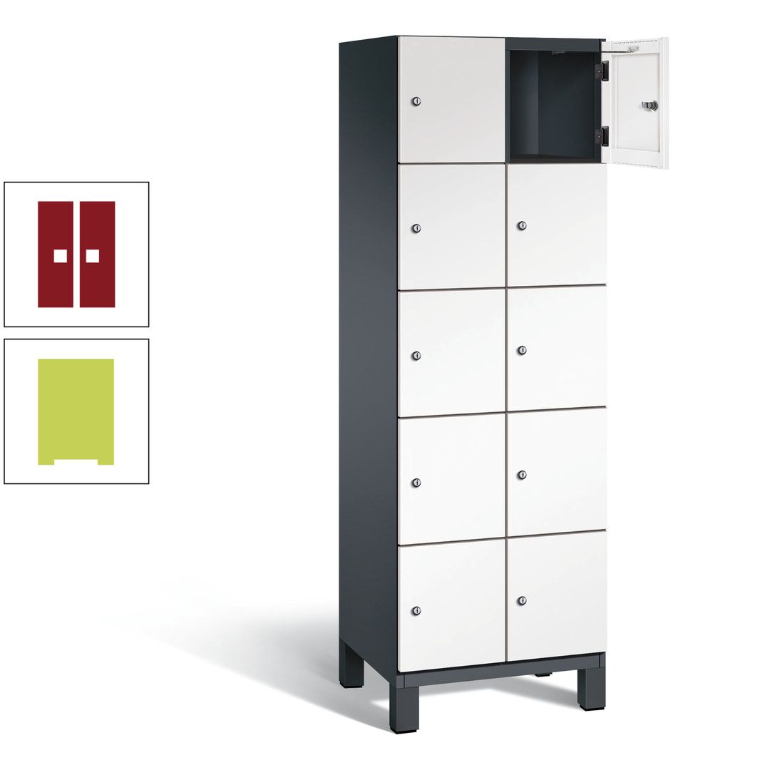 Fächerschrank, Stahlschrank, 10 Fächer, Türöffnungsbegrenzer, Füße, 1.980 x 600 x 525 mm (HxBxT), Korpus anthrazitgrau, Front anthrazitgrau