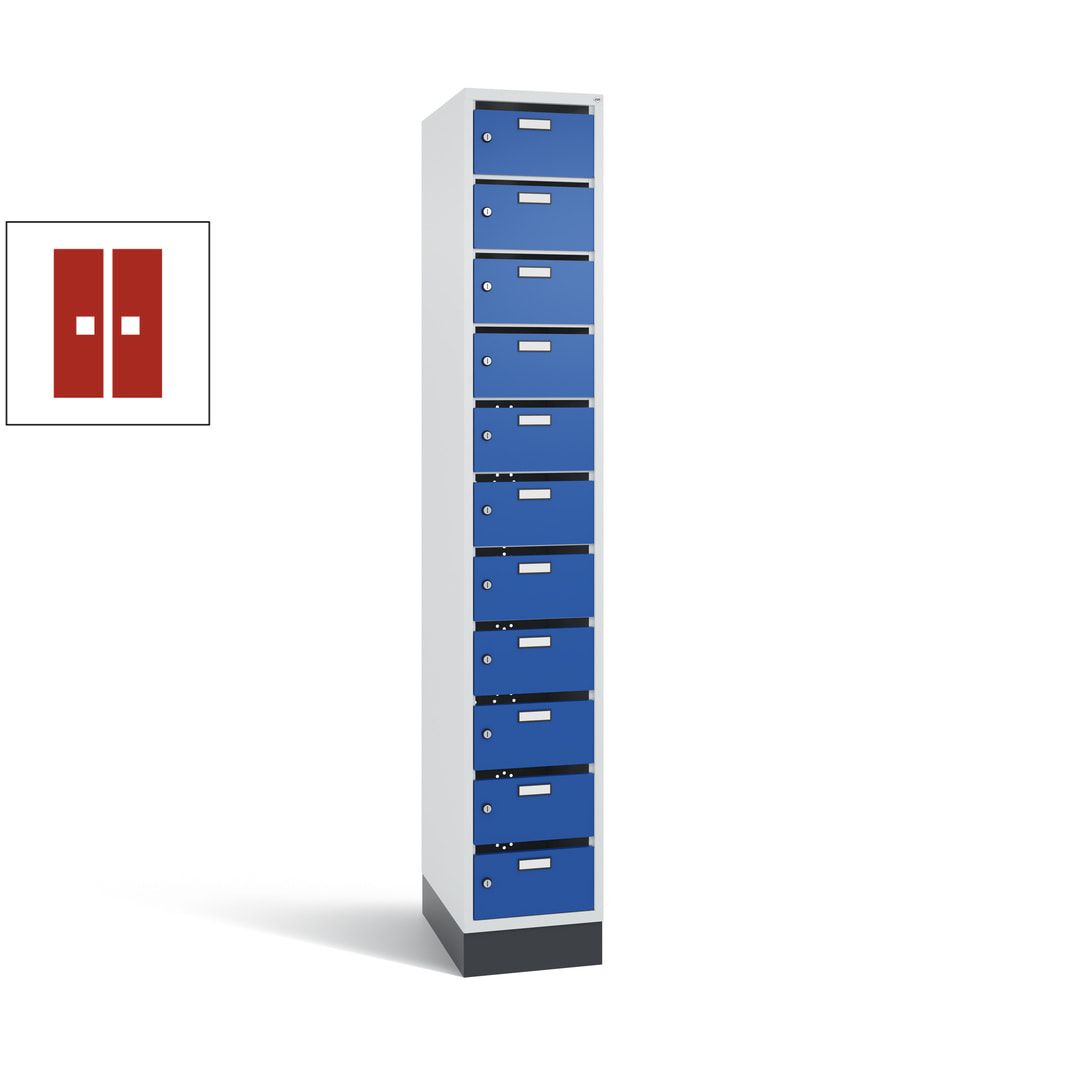 Postverteilerschrank, Schließfachschrank, mit Sockel, 11 Fächer, 1.950 x 320 x 500 mm (HxBxT), Korpus lichtgrau, Tür anthrazitgrau