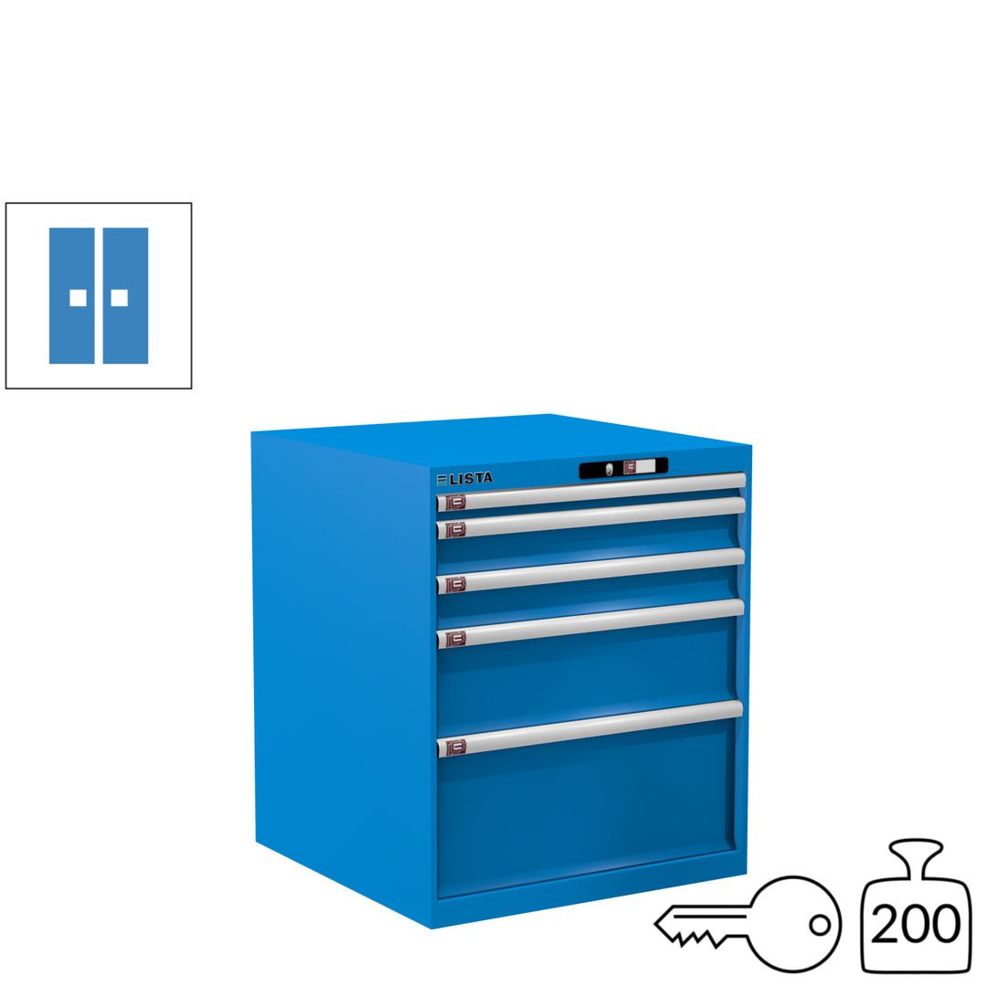 Lista Schubladenschrank - 14.411.010 - 850x717x725 mm (HxBxT) - 5 Schubladen - 75 kg - Key Lock - lichtblau (RAL 5012)