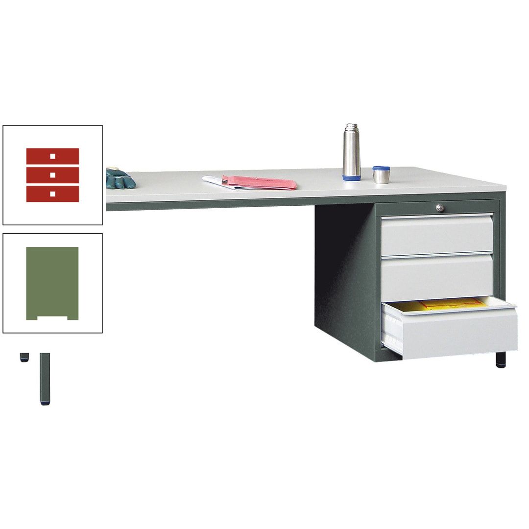 Meisterschreibtisch - 3 Schubladen 150 / 175 mm - 720 x 1.700 x 800 mm (HxBxT) - anthrazitgrau