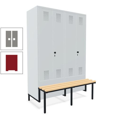 Doppel-Spind, Garderobenschrank, Buche Sitzbank integriert, 4 Abteile 300 mm, Korpus anthrazitgrau, Tür anthrazitgrau, 1.850 x 1.200 x 815 mm (HxBxT)