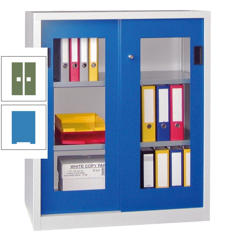 Schiebetürenschrank - Sichtfenstertüren - 1.000x1.000x400 mm (HxBxT) - 2 Böden, gepulvert - Zylinderschloss - anthrazitgrau