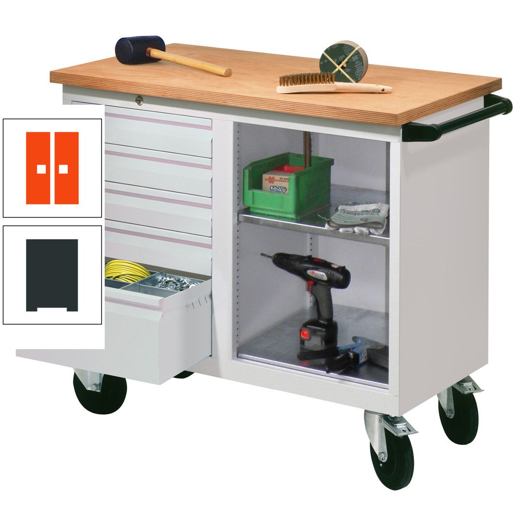 Mobile Werkbank - Werkstattwagen - 915 x 1.090 x 600 mm - 5 Schubladen und Ablagefach - anthrazitgrau