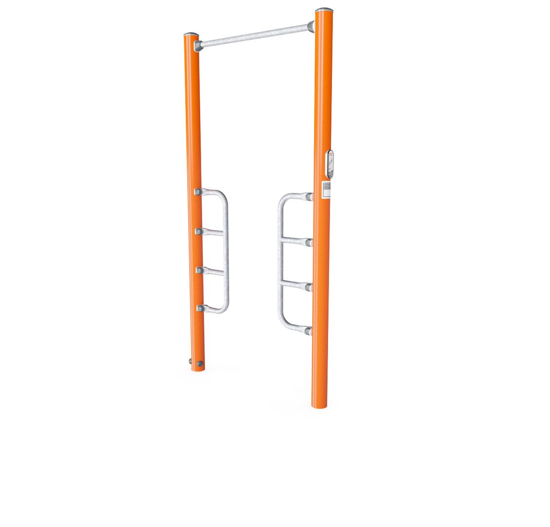 Push Up- und Pull Up-Station, 4 Höhen, Street Workout, Liegestütze, Klimmzüge, Fitness-App, pulverbeschichtet, 2.400 x 120 x 1.190 mm (HxBxT), Grau