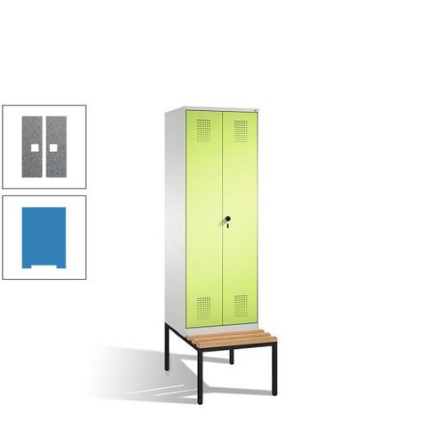 Doppel-Spind, Garderobenschrank, Buche Sitzbank untergebaut, 2 Abteile a 300 mm, Korpus anthrazitgrau, Tür anthrazitgrau, 2.090 x 600 x 815 mm (HxBxT)