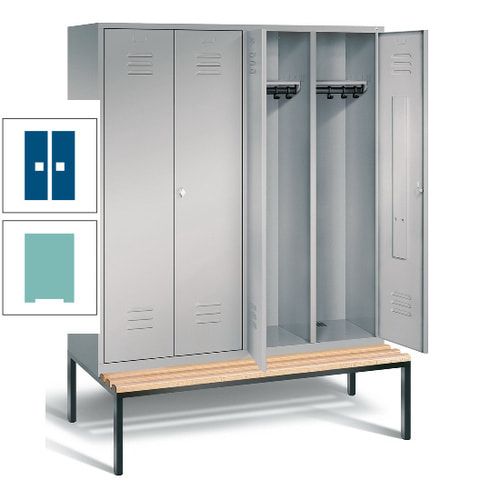 Doppel-Spindschrank, Buche Sitzbank untergebaut, 4 Abteile a 400 mm, Korpus lichtgrau, Tür anthrazitgrau, 2.090 x 1.590 x 815 mm (HxBxT)
