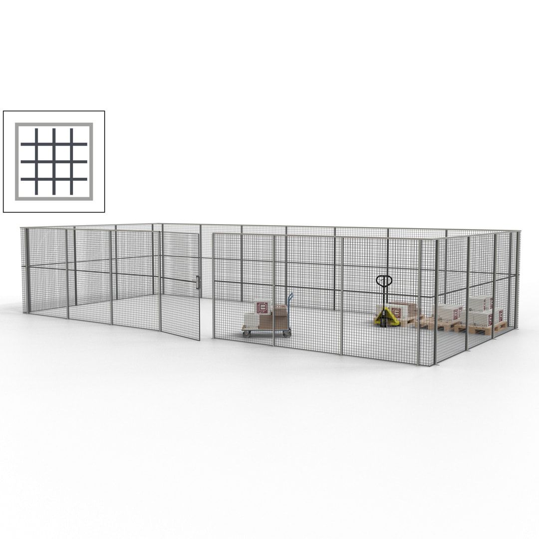 Hallentrennwand - Flügeltür, Gitter - 19 Gitterwände - 2.200 x 10.900 x 4.900 mm (HxBxT) - Perlweiß/reinorange