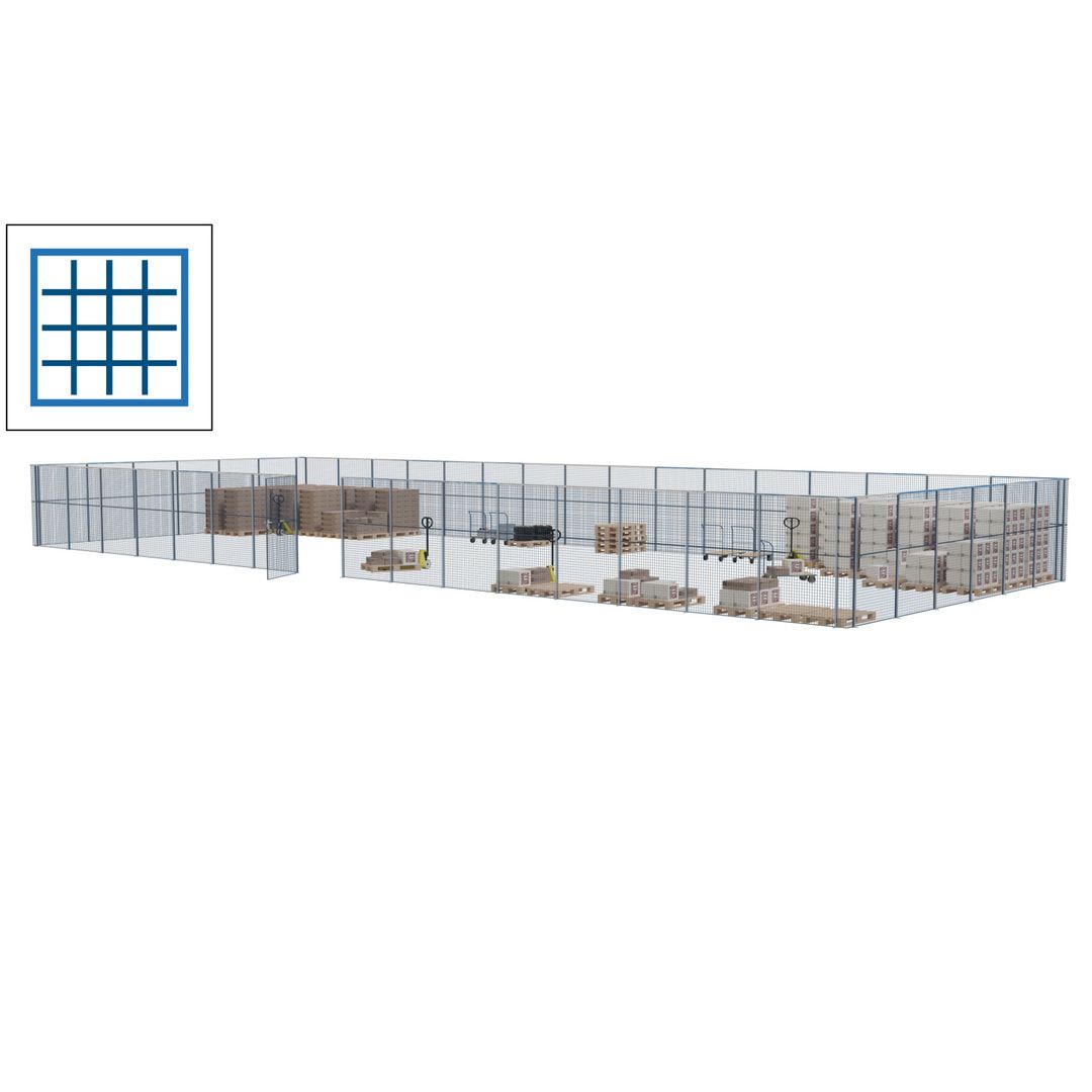 Maschinen Schutzgitter - Hallentrennwand - Sicherheitszaun - Tür - 66 m - 2.200 x 24.400 x 9.400 mm (HxBxT) - enzianblau