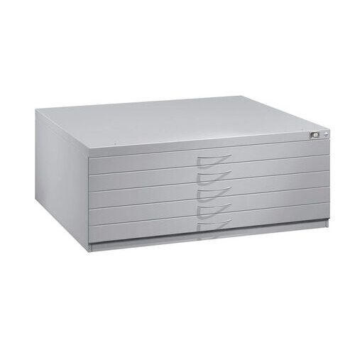 Zeichenschrank, Planschrank, Architektenschrank, Flachablageschrank, DIN A0, 5 Schubladen, Farbe lichtgrau, 420 x 1.350 x 960 mm (HxBxT)