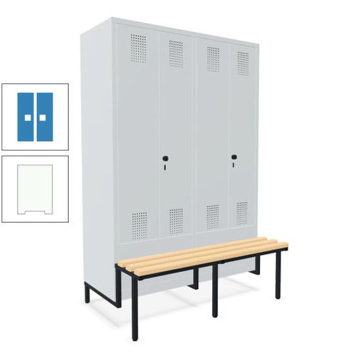 Doppel-Spind, Garderobenschrank, Buche Sitzbank integriert, 4 Abteile 300 mm, Korpus anthrazitgrau, Tür anthrazitgrau, 1.850 x 1.200 x 815 mm (HxBxT)