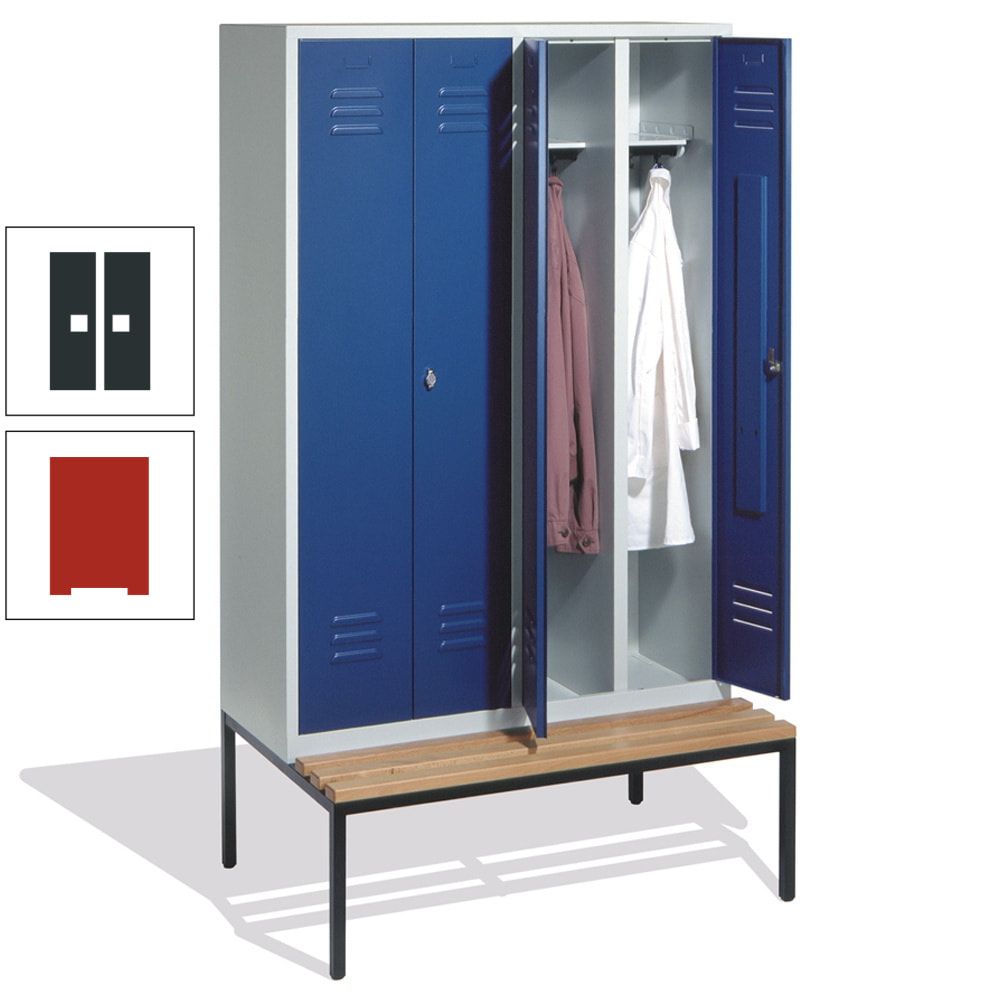 Doppel-Spindschrank, Buche Sitzbank untergebaut, 4 Abteile a 300 mm, Korpus lichtgrau, Tür anthrazitgrau, 2.090 x 1.190 x 815 mm (HxBxT)