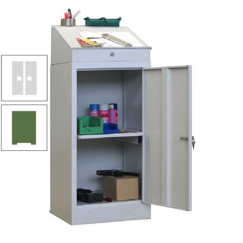 Stehpult mit Schrank - Vollblechtür - Zylinderschloss - 1 Ausziehboden - 1.270x500x500 mm (HxBxT) - anthrazitgrau