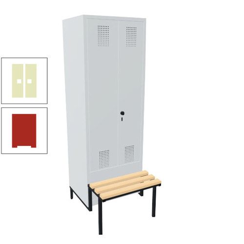 Doppel-Spind, Garderobenschrank, Buche Sitzbank integriert, 2 Abteile a 400 mm, Korpus anthrazitgrau, Tür anthrazitgrau, 1.850 x 800 x 815 mm (HxBxT)