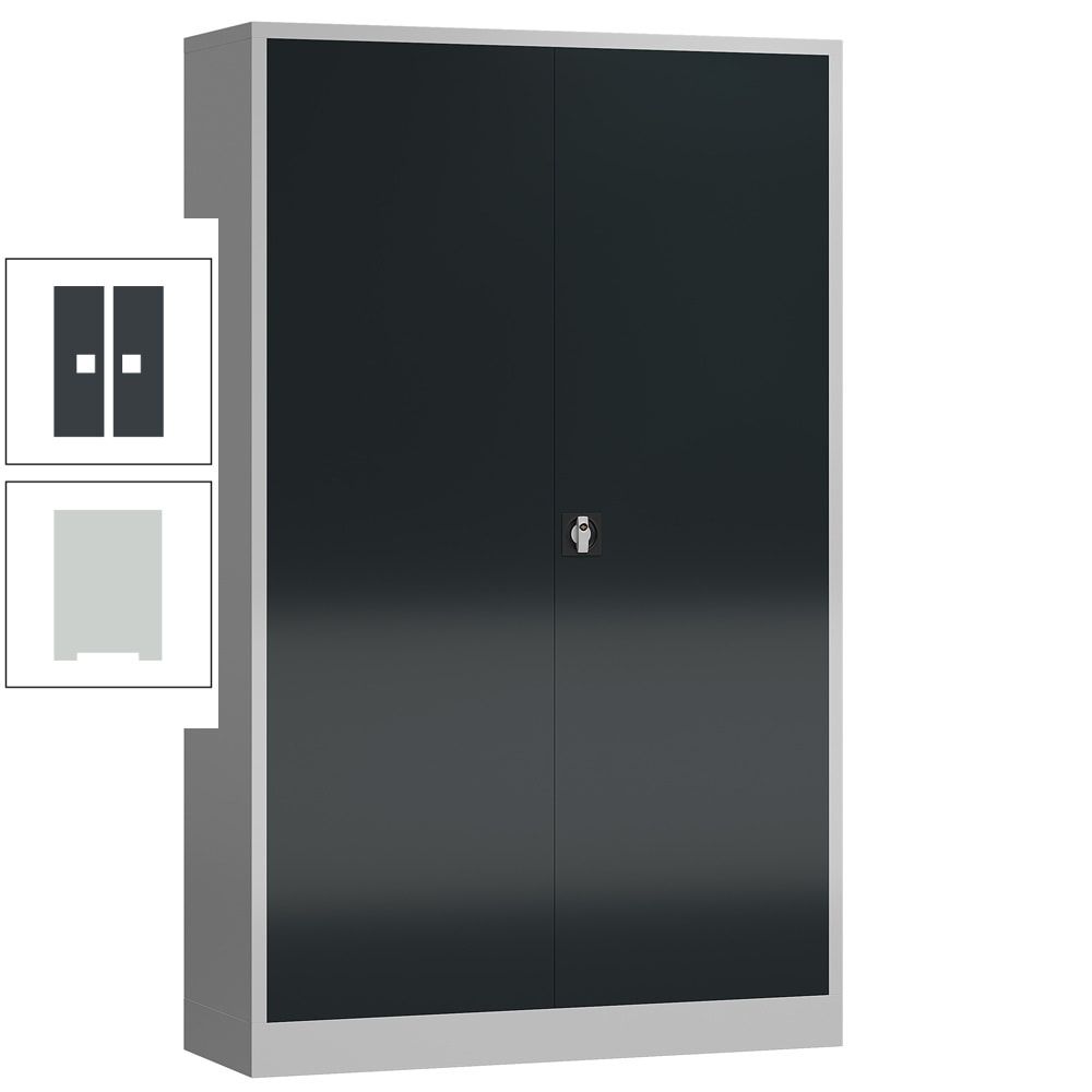 Aktenschrank, Büroschrank, abschließbar, Flügeltüren, 4 Fachböden, 1.945 x 1.200 x 420 mm (HxBxT), Stahl, Korpus und Türen lichtgrau