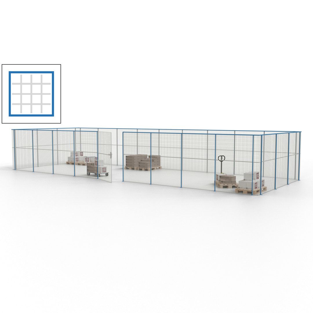 Maschinen Schutzgitter - Hallentrennwand - Sicherheitszaun - Tür - 36 m - 2.200 x 13.900 x 4.900 mm (HxBxT) - enzianblau