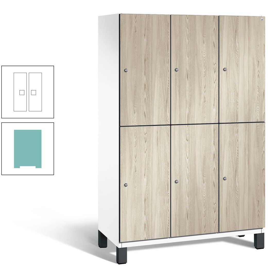 Fächerschrank, Garderobenschrank, mit Füßen, 3 Abteile, 1.980 x 1.200 x 525 mm (HxBxT), Korpus anthrazitgrau, Tür Donau-Ahorn