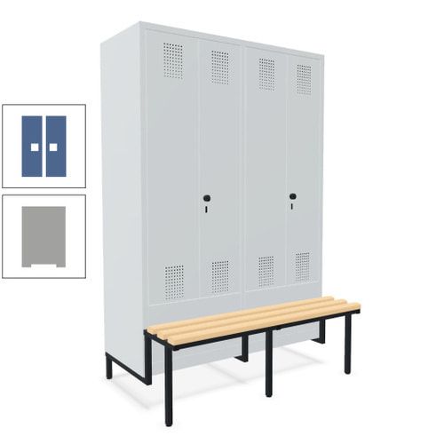 Doppel-Spind, Garderobenschrank, Buche Sitzbank integriert, 4 Abteile 300 mm, Korpus anthrazitgrau, Tür anthrazitgrau, 1.850 x 1.200 x 815 mm (HxBxT)