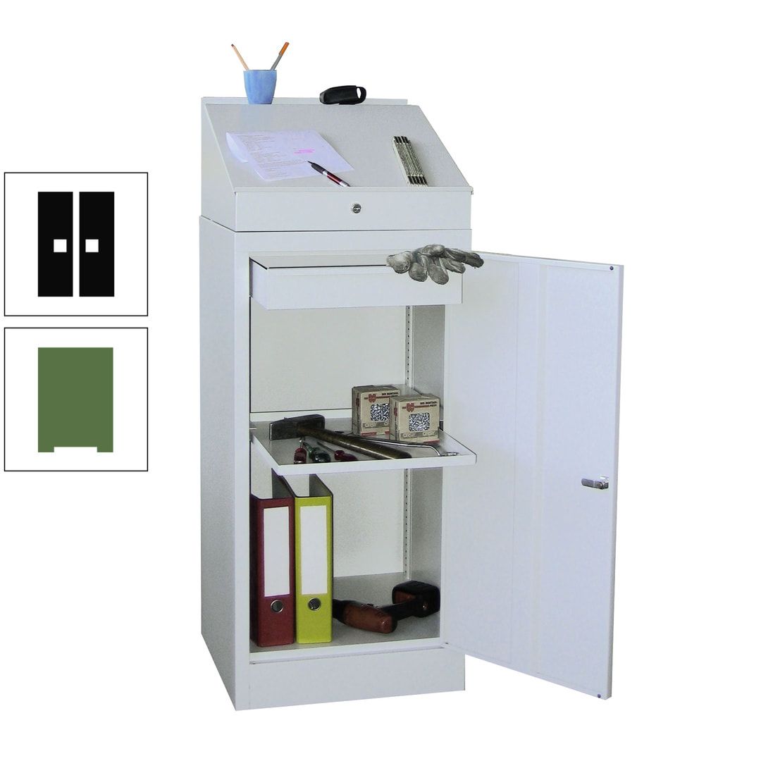 Stehpult mit Schrank - Vollblechtür - Zylinderschloss - 1 Einlegeboden, 1 Schublade - 1.270x500x500 mm (HxBxT) - anthrazitgrau
