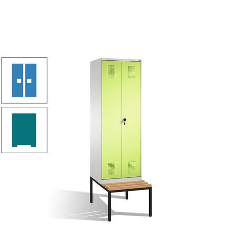 Doppel-Spind, Garderobenschrank, Buche Sitzbank untergebaut, 2 Abteile a 300 mm, Korpus anthrazitgrau, Tür anthrazitgrau, 2.090 x 600 x 815 mm (HxBxT)
