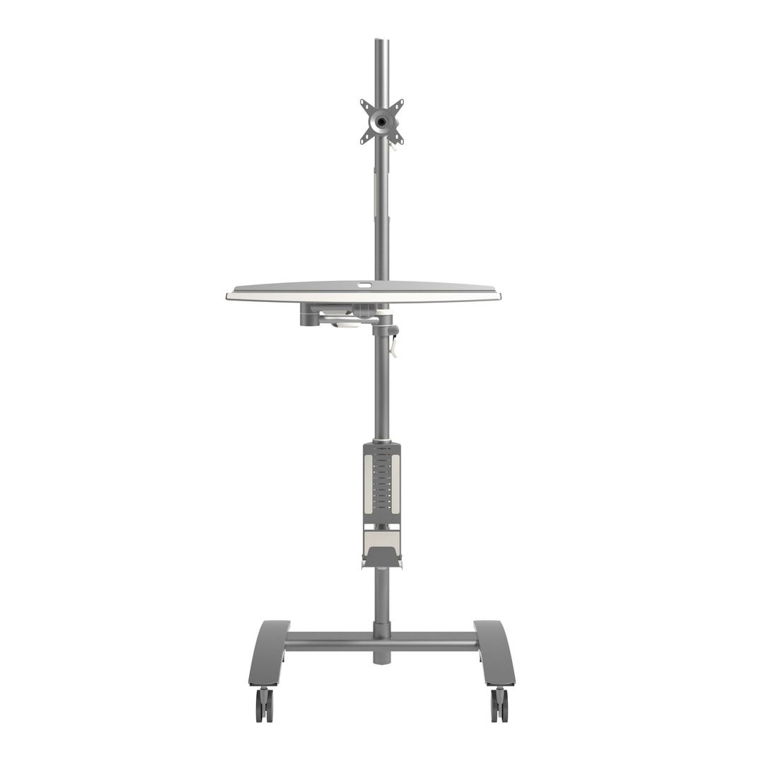 Dateneingabe-Trolley, Workstation, Arbeitsstation, Multimediastation, Monitorhalter, Computer, Rollen, 1.665 x 636 x 600 mm (HxBxT), Stahl, silber
