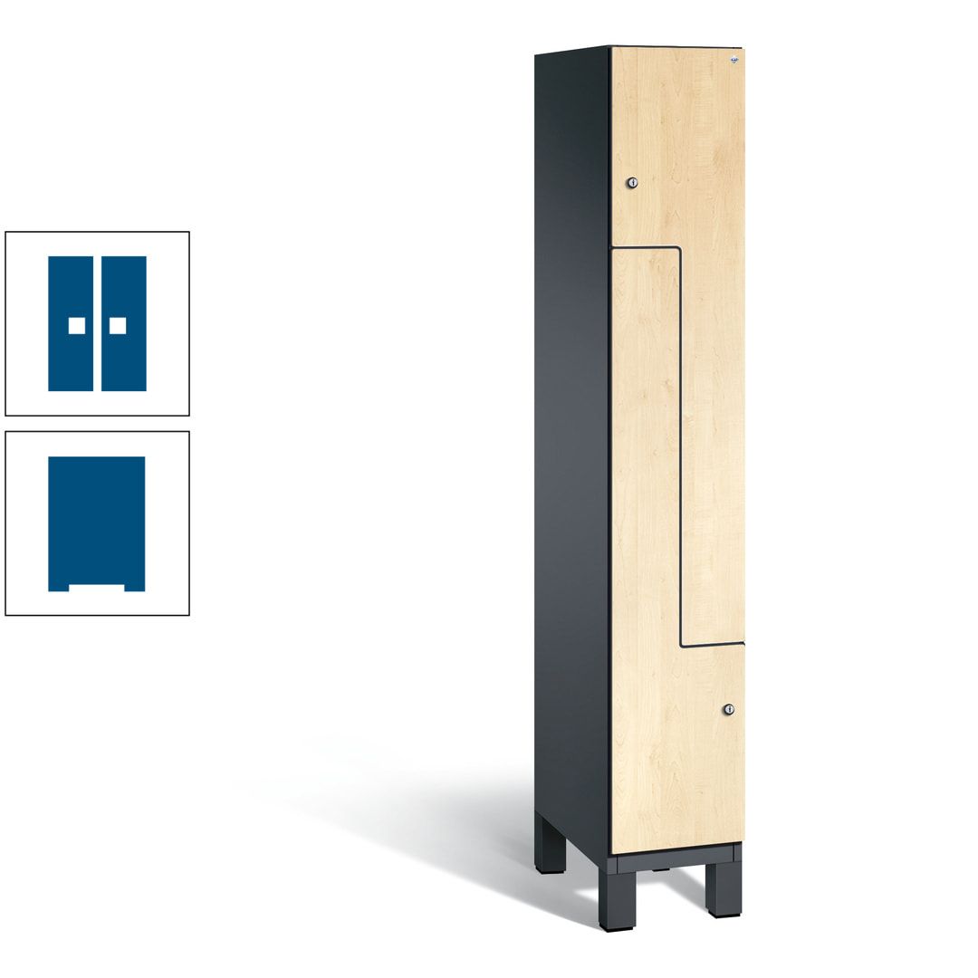 Z-Garderobenspind mit Füßen, 2 Personen, 1.980 x 300 x 525 mm (HxBxT), Korpus anthrazitgrau, Tür anthrazitgrau