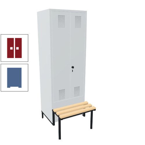 Doppel-Spind, Garderobenschrank, Buche Sitzbank integriert, 2 Abteile a 400 mm, Korpus anthrazitgrau, Tür anthrazitgrau, 1.850 x 800 x 815 mm (HxBxT)
