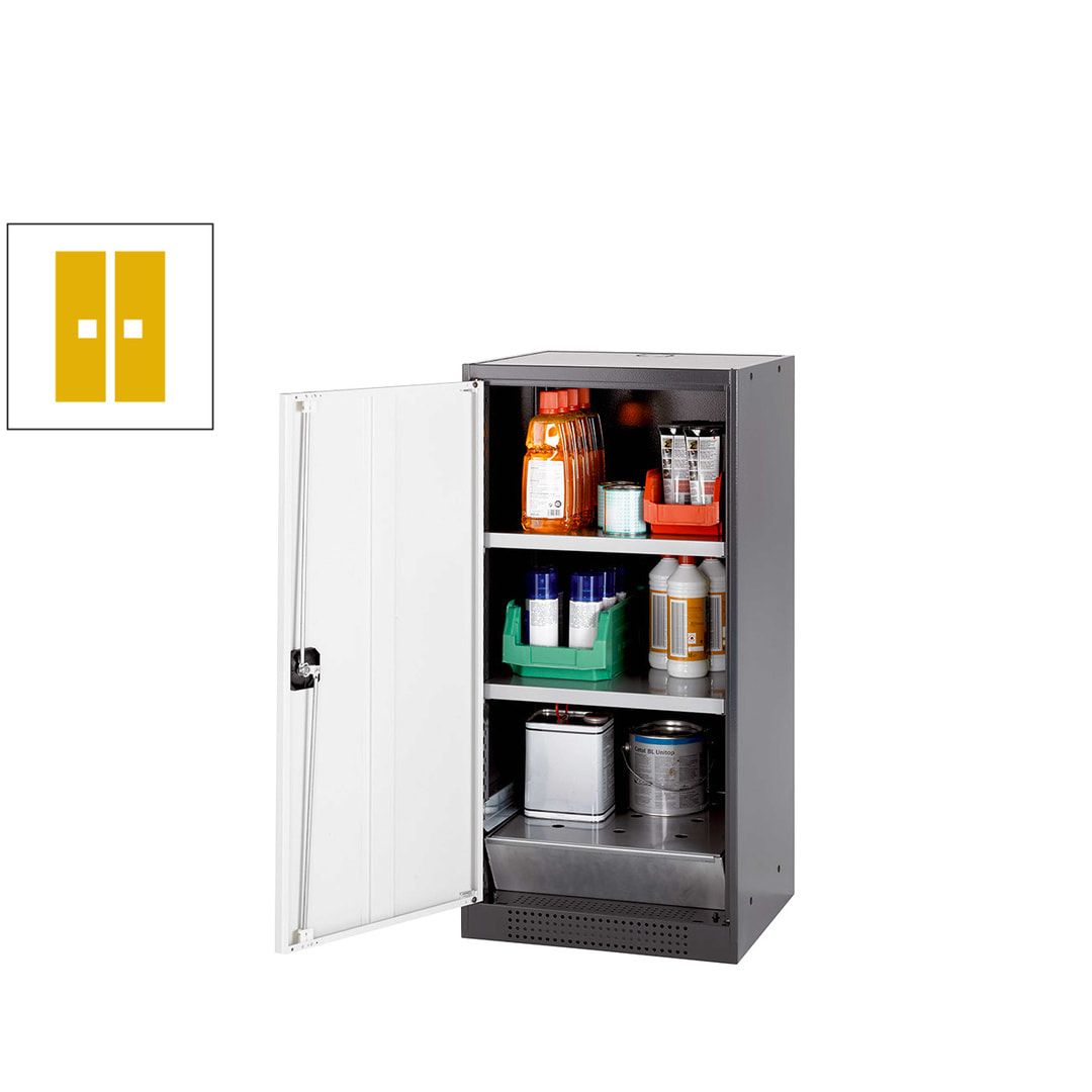 Chemikalienschrank - Flügeltür, enzianblau - Türanschlag links - 2 Fachböden - 1.105 x 545 x 520 mm - Stahl, pulverb.