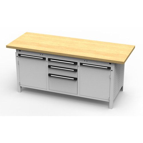 OTTOKIND Werkbank - bündige Arbeitsplatte - 810 x 1.695 x 750 mm (HxBxT) - 3 Schubladen - 2 Schränke - lichtgrau