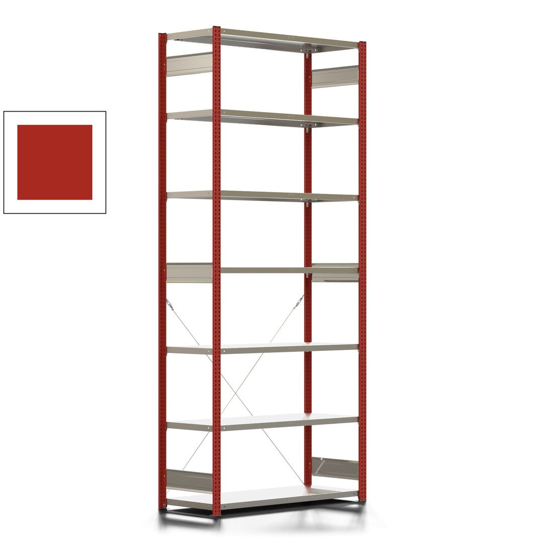 Fachbodenregal mit Tiefenriegel - 350 kg - 3.000 x 1.285 x 526 mm (HxBxT) - Anbauregal - 7 Böden - enzianblau - Lagerregal - Steckregal BERT