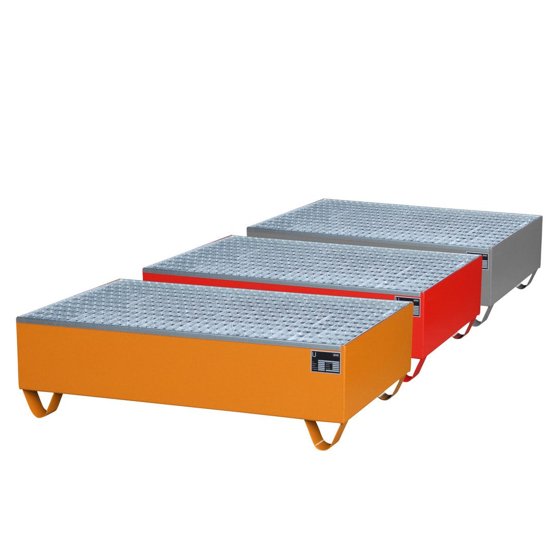 Auffangwanne - 1.200 x 800 mm (BxT) - 215 l - Füße - Gitterrost - feuerrot
