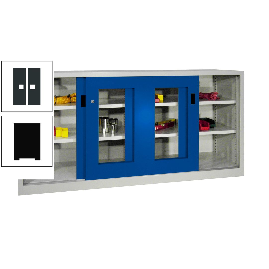 Schiebetürenschrank - Sichtfenstertüren - 1.000x2.000x400 mm (HxBxT) - 4 Böden, gepulvert - Zylinderschloss - anthrazitgrau