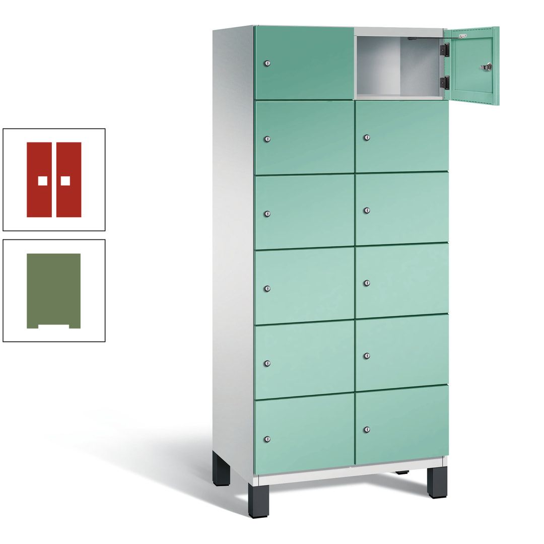Fächerschrank, Stahlschrank, 12 Fächer, Türöffnungsbegrenzer, Füße, 1.980 x 800 x 525 mm (HxBxT), Korpus anthrazitgrau, Front anthrazitgrau
