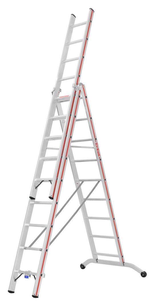 Aluminium-Allzweckleiter - dreiteilig - max. Länge 4.110 mm - gebogene Traverse - Aluleiter - Hymer