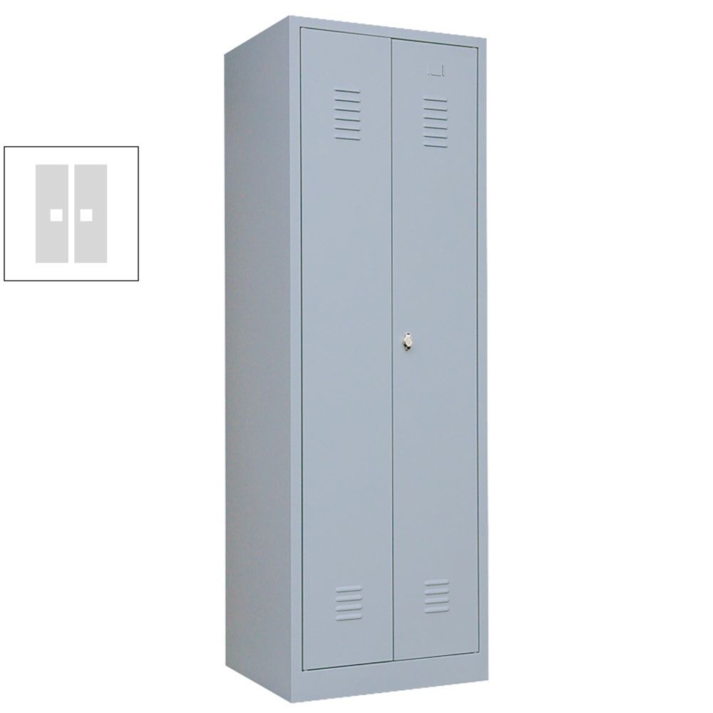 Mehrzweckschrank, Garderobenschrank, 2 Abteile, 6 Fächer, 1.800 x 600 x 500 mm (HxBxT), Kleiderstange, Stahl, Korpus: lichtgrau, Front: enzianblau