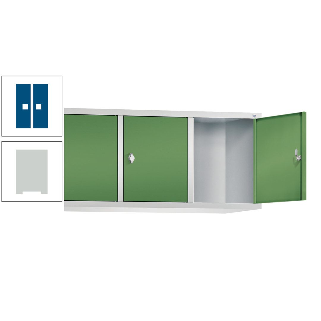 Aufsatzschrank für Spinde und Schließfachschränke, 3 Abteile, Korpus anthrazitgrau, Türen anthrazitgrau, 500 x 1.200 x 500 mm (HxBxT), Stahlschrank