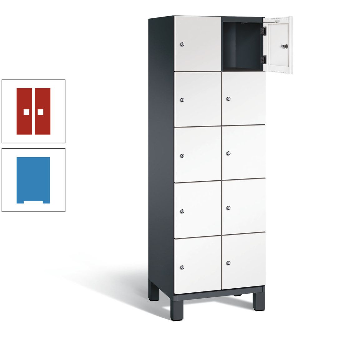 Fächerschrank, Stahlschrank, 10 Fächer, Türöffnungsbegrenzer, Füße, 1.980 x 600 x 525 mm (HxBxT), Korpus anthrazitgrau, Front anthrazitgrau