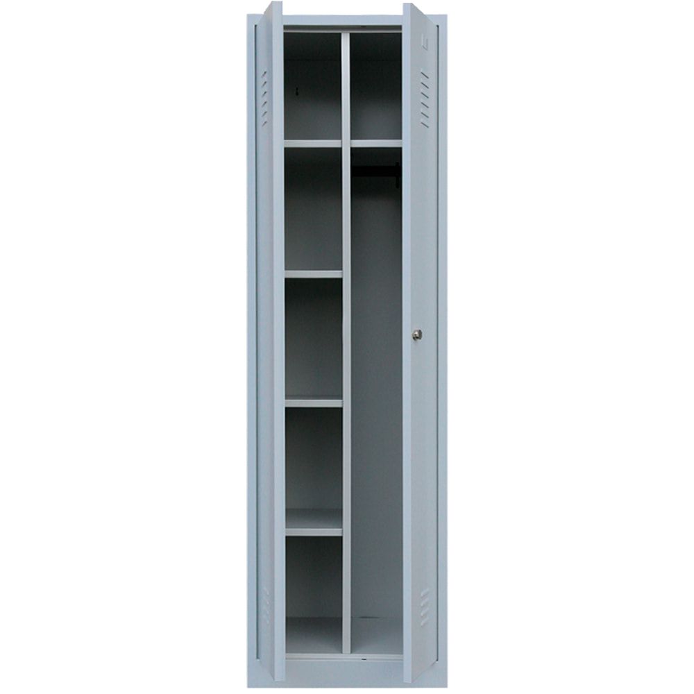Mehrzweckschrank, Garderobenschrank, 2 Abteile, 6 Fächer, 1.800 x 500 x 500 mm (HxBxT), Kleiderstange, Stahl, Korpus: lichtgrau, Front: anthrazitgrau