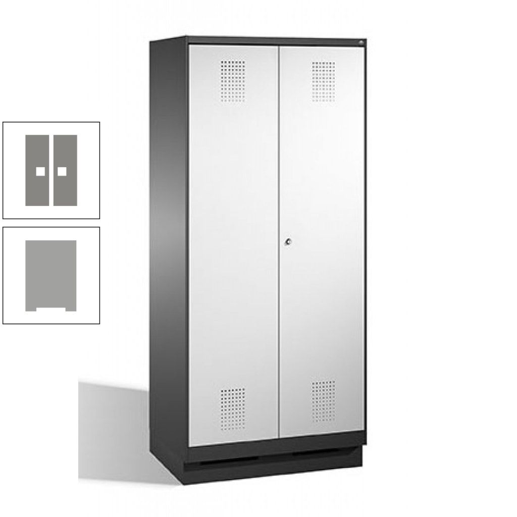 Doppel-Spind, Doppeltüren, Garderobenschrank mit Sockel, 2 Abteile a 400 mm, Korpus anthrazitgrau, Tür anthrazitgrau, 1.800 x 800 x 500 mm (HxBxT)