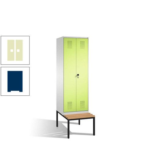 Doppel-Spind, Garderobenschrank, Buche Sitzbank untergebaut, 2 Abteile a 300 mm, Korpus anthrazitgrau, Tür anthrazitgrau, 2.090 x 600 x 815 mm (HxBxT)