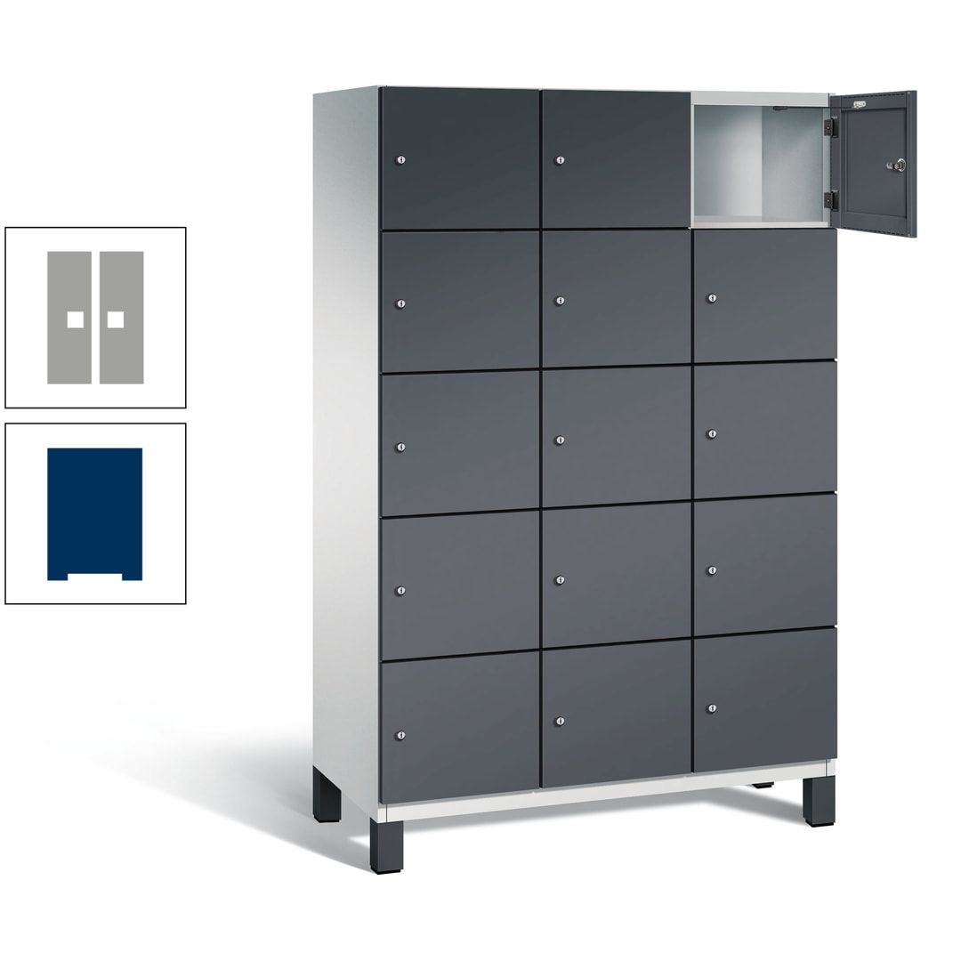 Fächerschrank, Stahlschrank, 15 Fächer, Türöffnungsbegrenzer, Füße, 1.980 x 1.200 x 525 mm (HxBxT), Korpus anthrazitgrau, Front anthrazitgrau