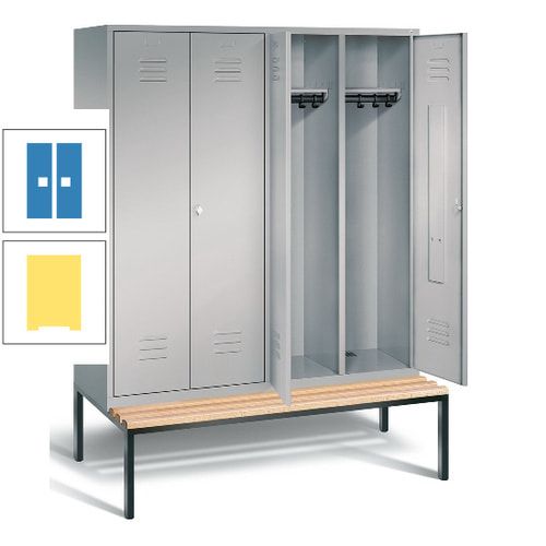 Doppel-Spindschrank, Buche Sitzbank untergebaut, 4 Abteile a 400 mm, Korpus lichtgrau, Tür anthrazitgrau, 2.090 x 1.590 x 815 mm (HxBxT)