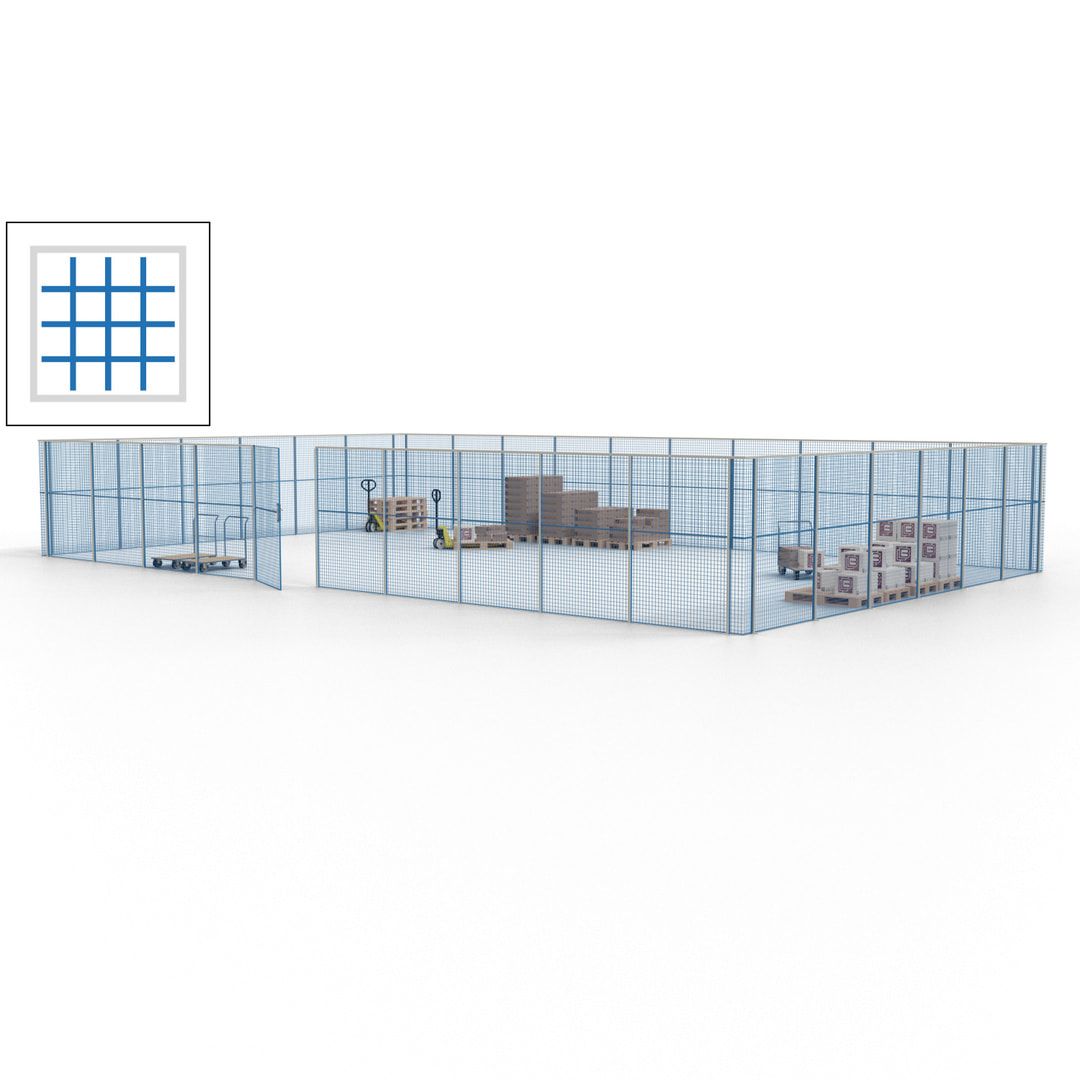 Maschinen Schutzgitter - Hallentrennwand - Sicherheitszaun - Tür - 48 m - 2.200 x 15.400 x 9.400 mm (HxBxT) - enzianblau