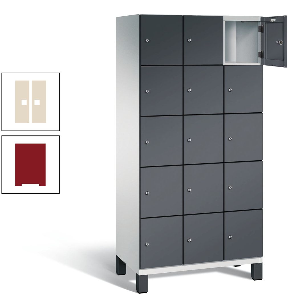 Fächerschrank, Stahlschrank, 15 Fächer, Türöffnungsbegrenzer, Füße, 1.980 x 900 x 525 mm (HxBxT), Korpus anthrazitgrau, Front anthrazitgrau