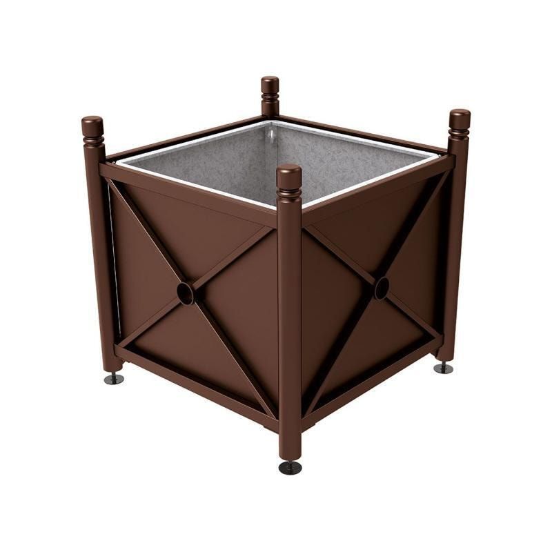 Pflanzbehälter, fvz.Stahl, innen feuerverzinkt, Verladungsgriffe, verstellbare Füße, Kopf Agora, 900 x 1.000 x 1.000 mm (HxBxT), enzianblau