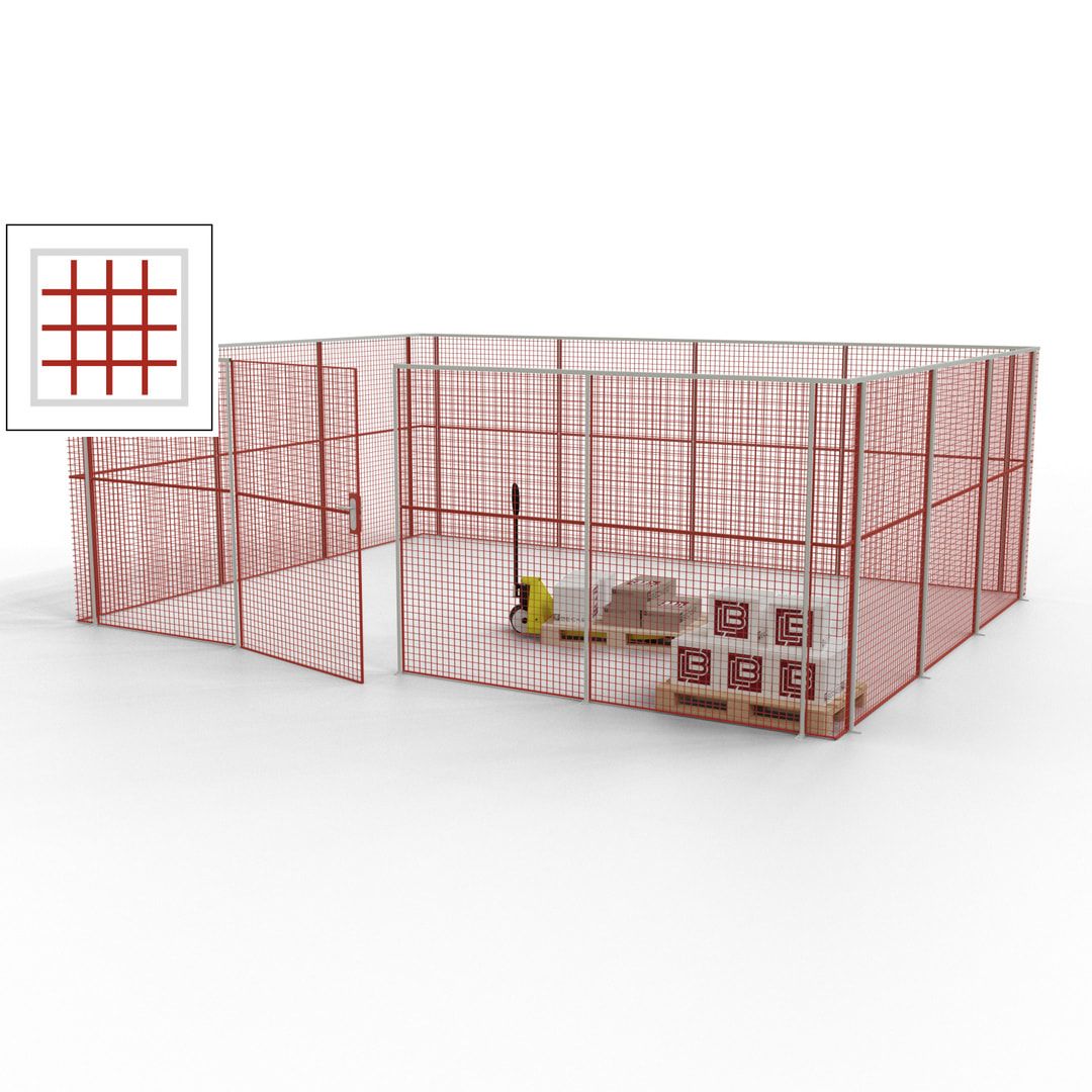 Maschinen Schutzgitter - Hallentrennwand - Sicherheitszaun - Tür - 21 m - 2.200 x 6.400 x 4.900 mm (HxBxT) - enzianblau
