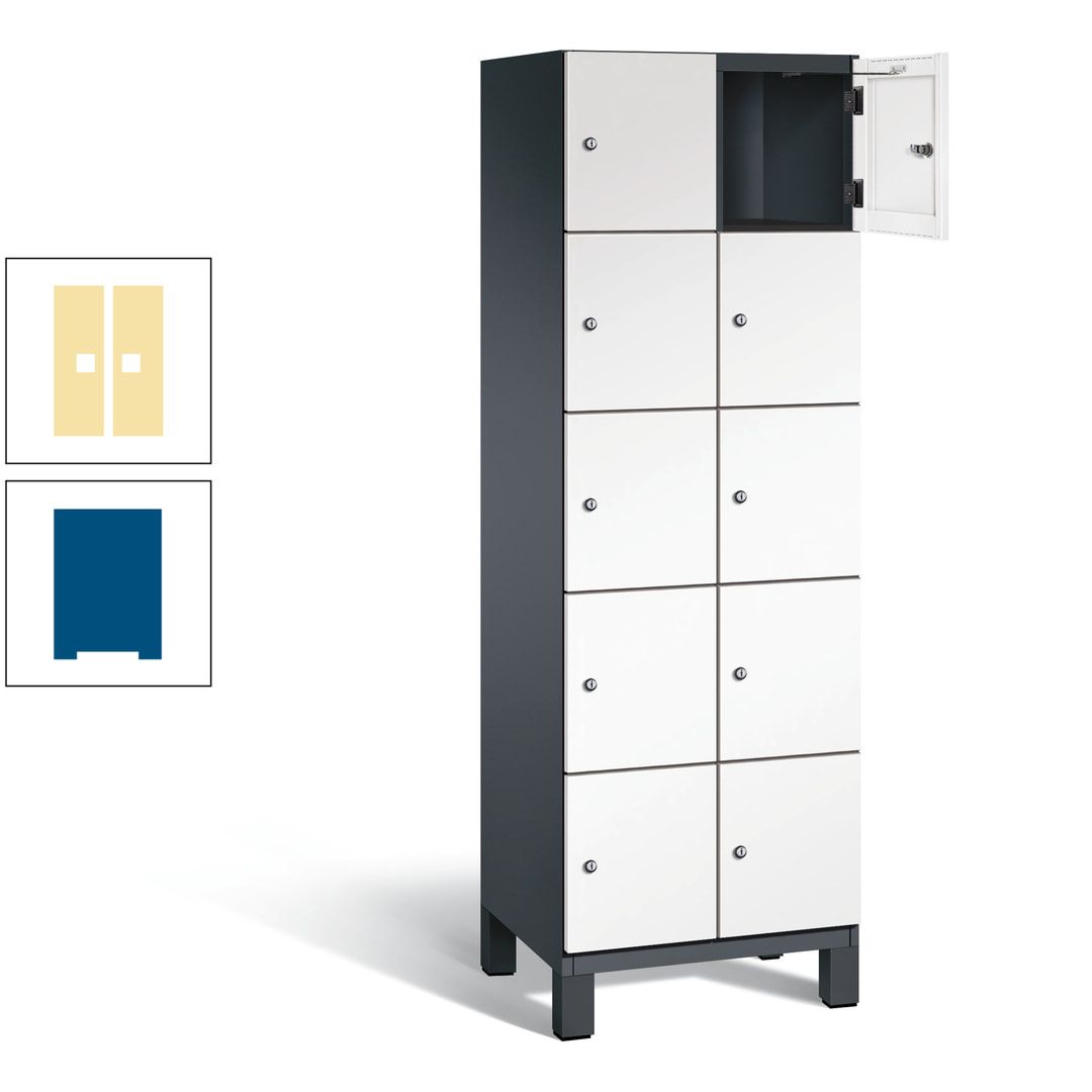 Fächerschrank, Stahlschrank, 10 Fächer, Türöffnungsbegrenzer, Füße, 1.980 x 600 x 525 mm (HxBxT), Korpus anthrazitgrau, Front anthrazitgrau