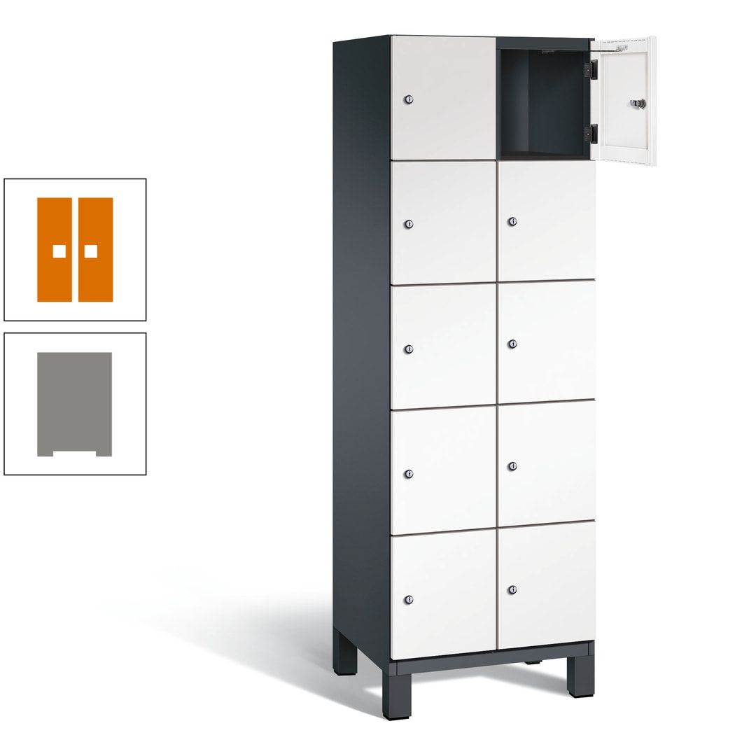 Fächerschrank, Stahlschrank, 10 Fächer, Türöffnungsbegrenzer, Füße, 1.980 x 600 x 525 mm (HxBxT), Korpus anthrazitgrau, Front anthrazitgrau